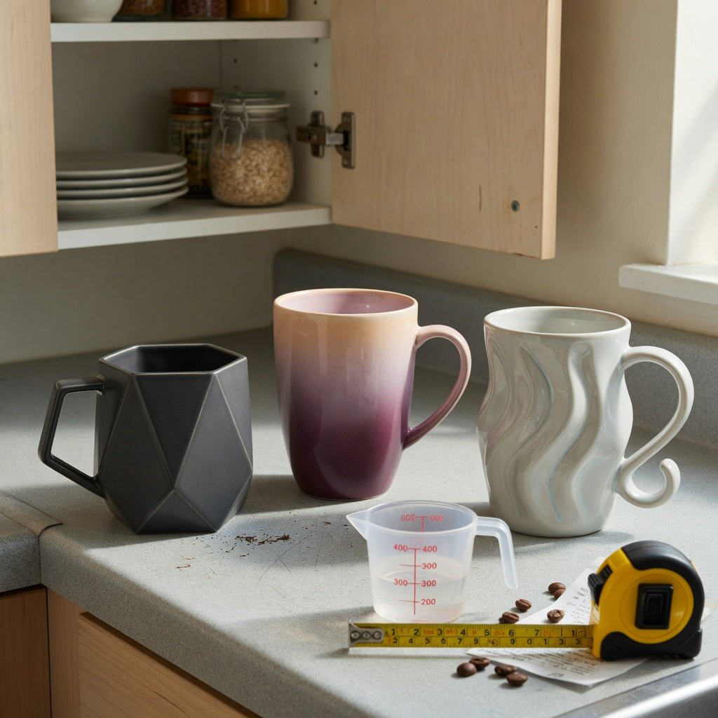 Abstract coffee mug everyday mug rotation practical purchase checklist with 250 ml geometric, 400 ml color-transition, and 400 ml sculptural options