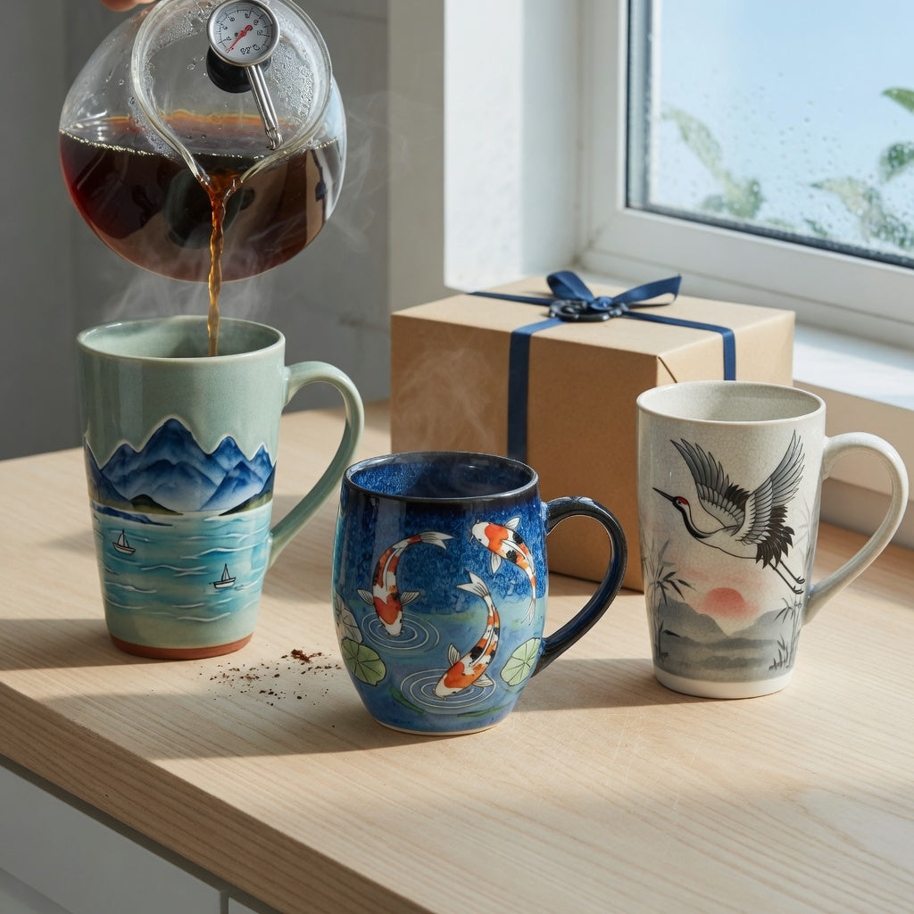 Art coffee mugs first time buyer practical purchase checklist comparison with mountain sea, koi fish, and crane ceramic mugs