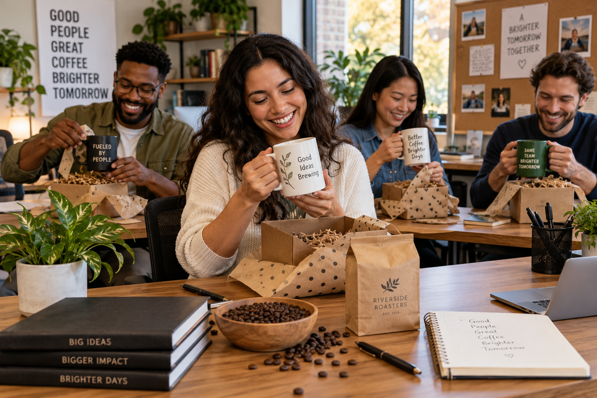 best coffee mugs to gift coworkers with office professionals at desk