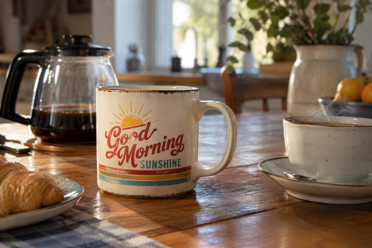 best retro coffee mug for home in a cozy kitchen setting
