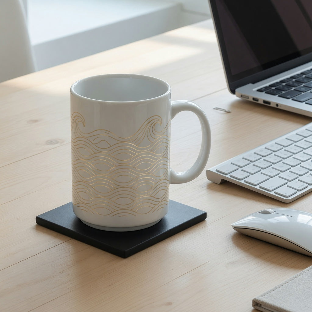 Finding the best tall mug for office desk use beside a keyboard and laptop