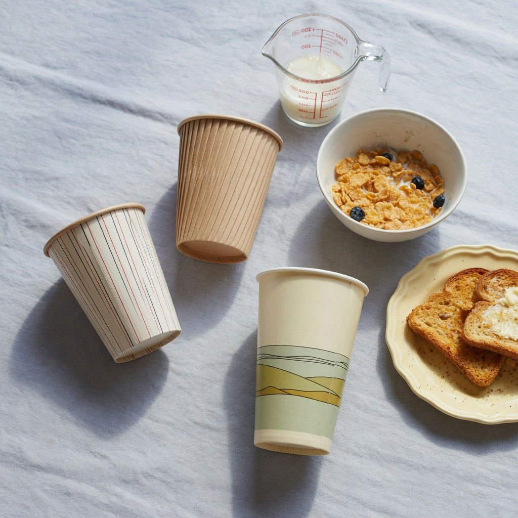 A breakfast coffee cup first time buyer practical purchase checklist comparing 170 ml, 200 ml, and 350 ml options at a breakfast table
