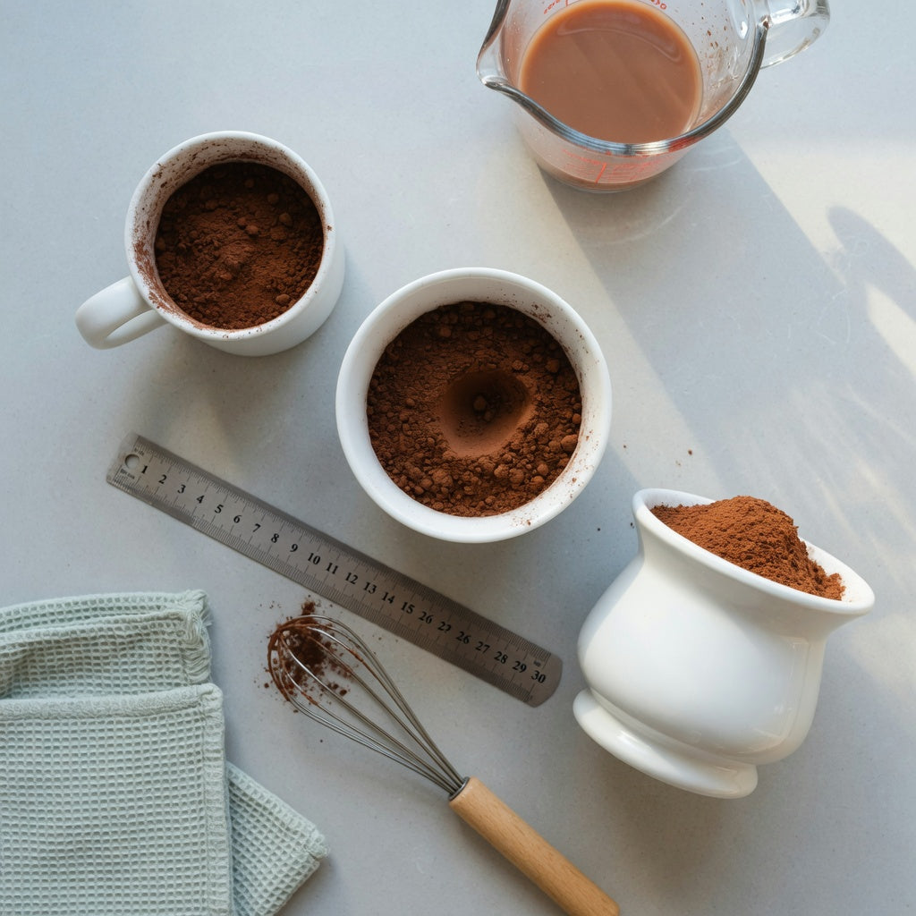 Cacao cup buying priorities compared with 250 ml Ball Handle, 390 ml Round, and 400 ml Spittoon mugs beside a measuring jug