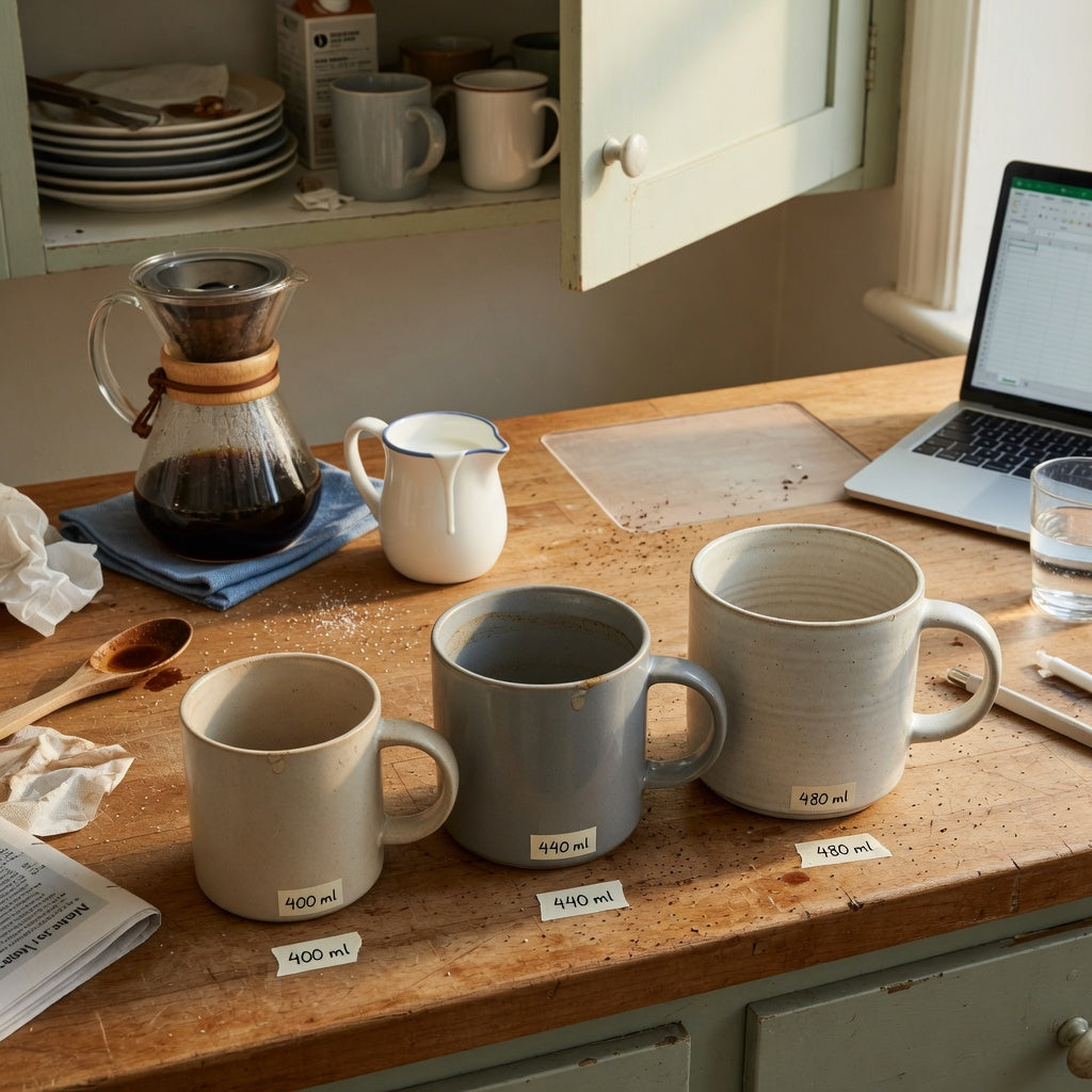 Three everyday mugs shown for a cafe au lait mug everyday mug rotation product shortlist guide on a practical kitchen counter