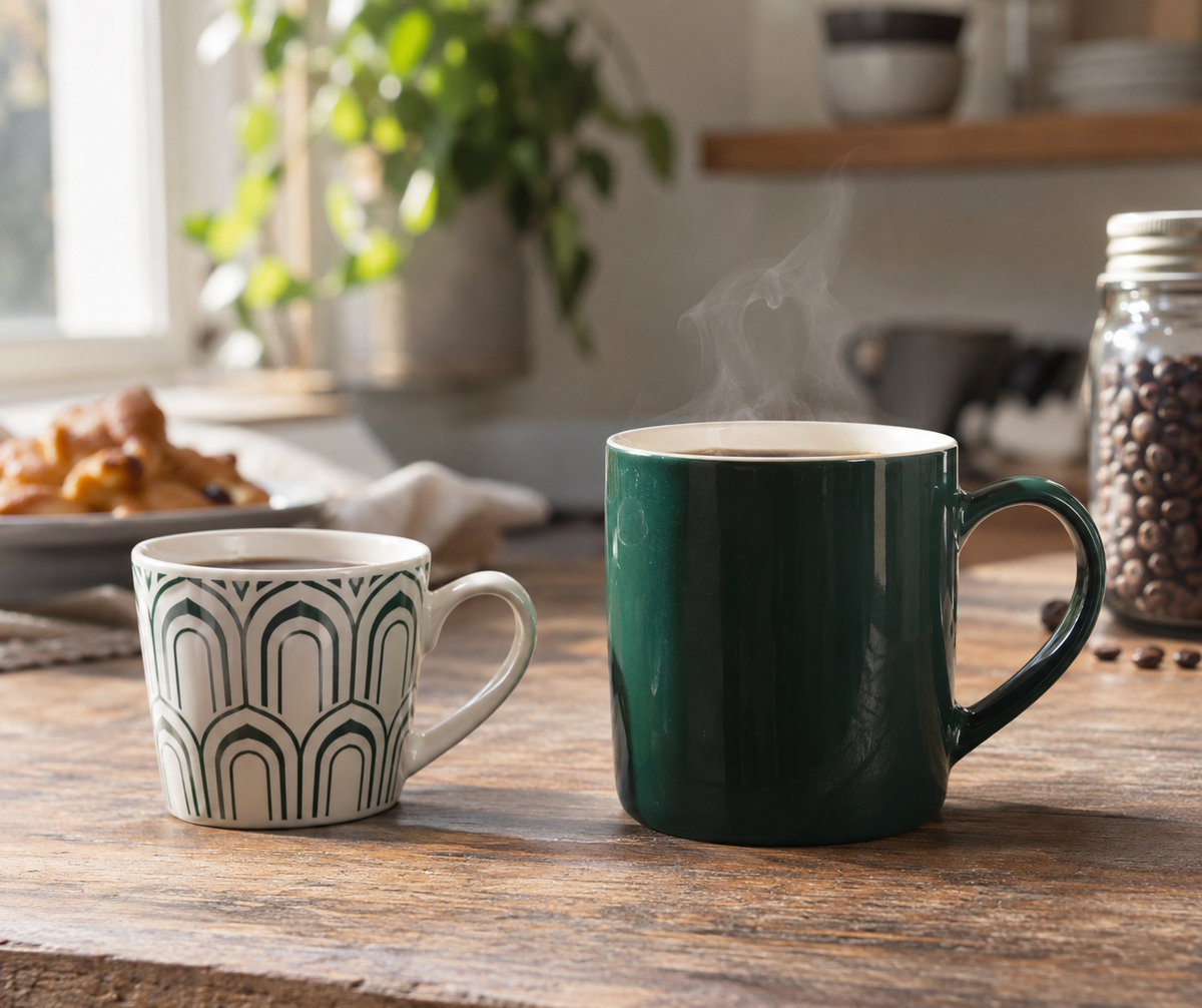 Cappuccino cup vs coffee mug size comparison showing different capacities