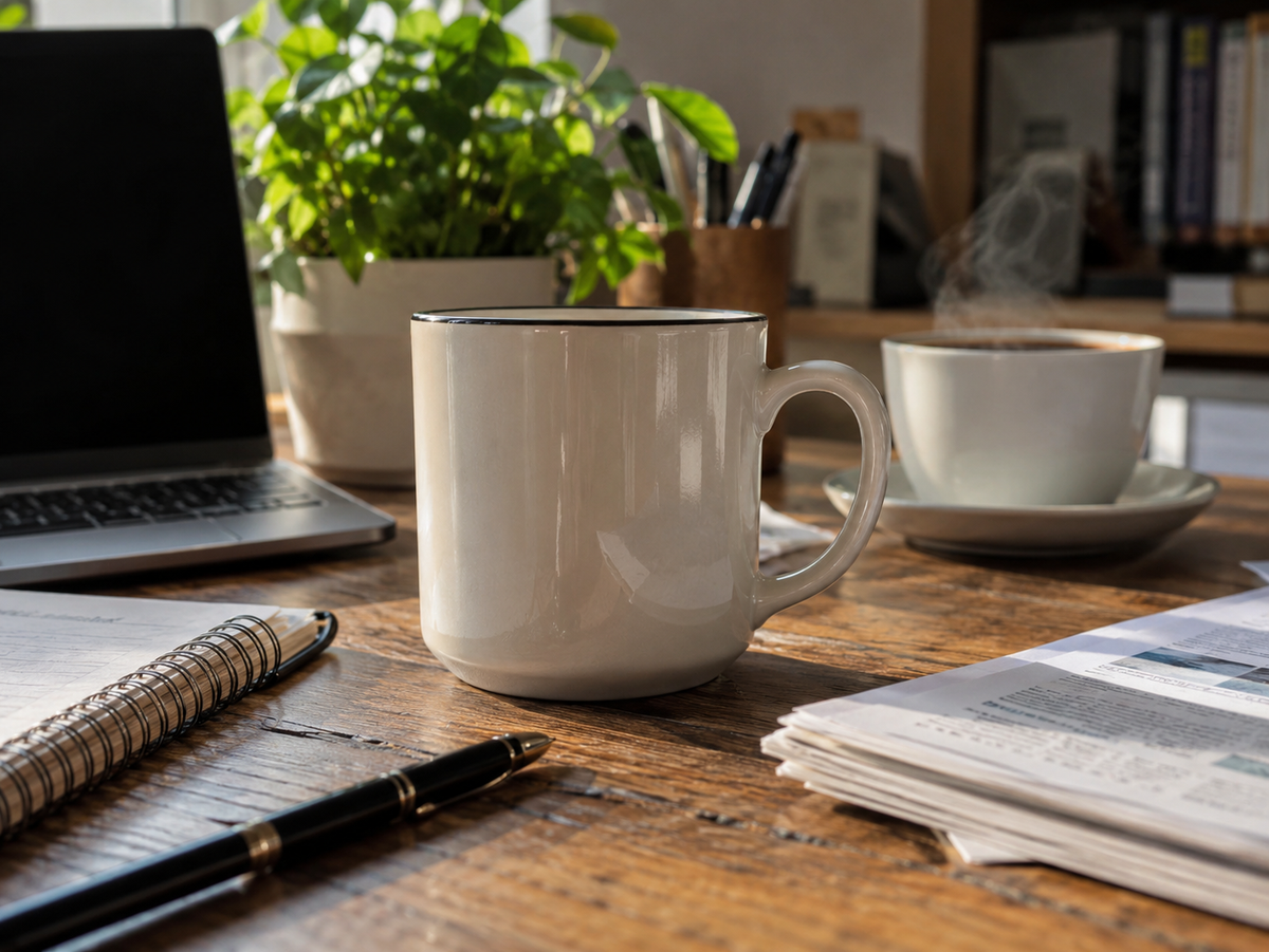 ceramic coffee mug with handle for office on desk