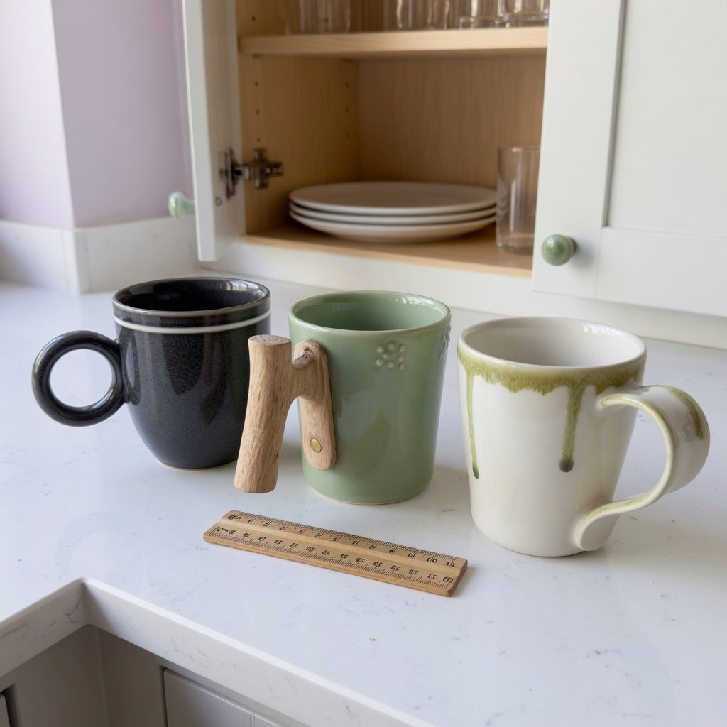 Ceramic coffee mugs with large handles gift choice product shortlist guide comparing ball, wooden, and flowing handle designs