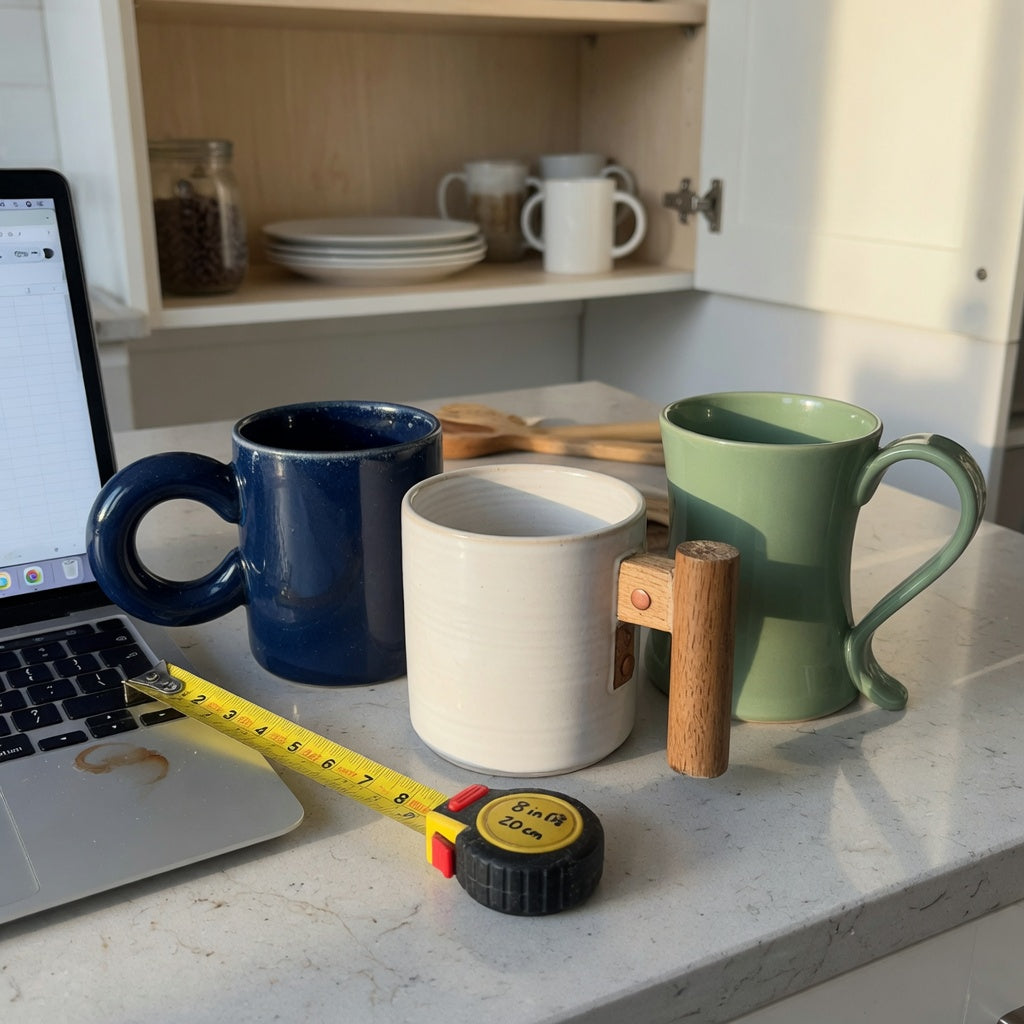 Ceramic coffee mugs with large handles buying priorities compared by capacity, handle shape, and counter footprint