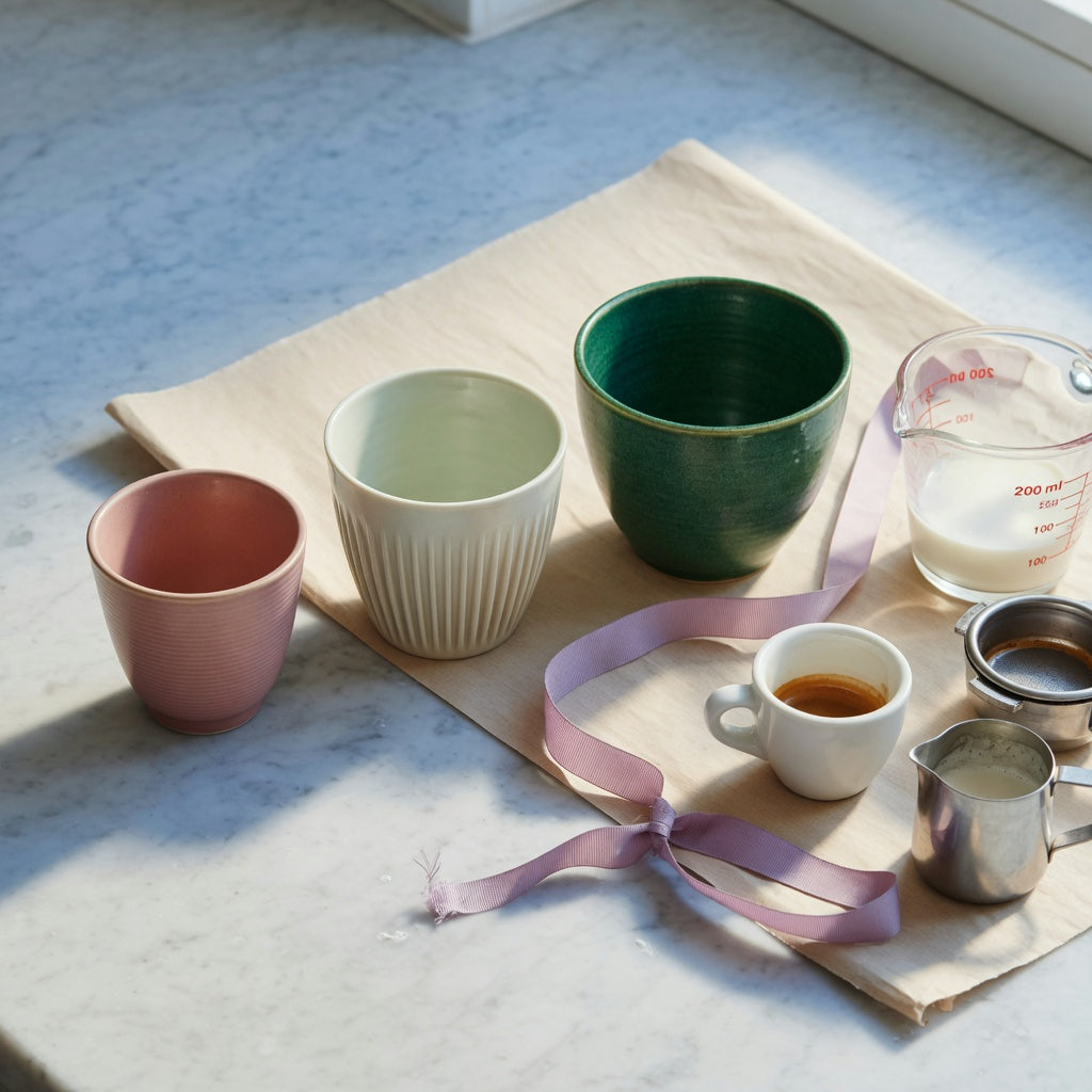 Three ceramic cups arranged by size for a ceramic cortado cup gift choice product shortlist guide covering 170 ml, 200 ml, and 270 ml options