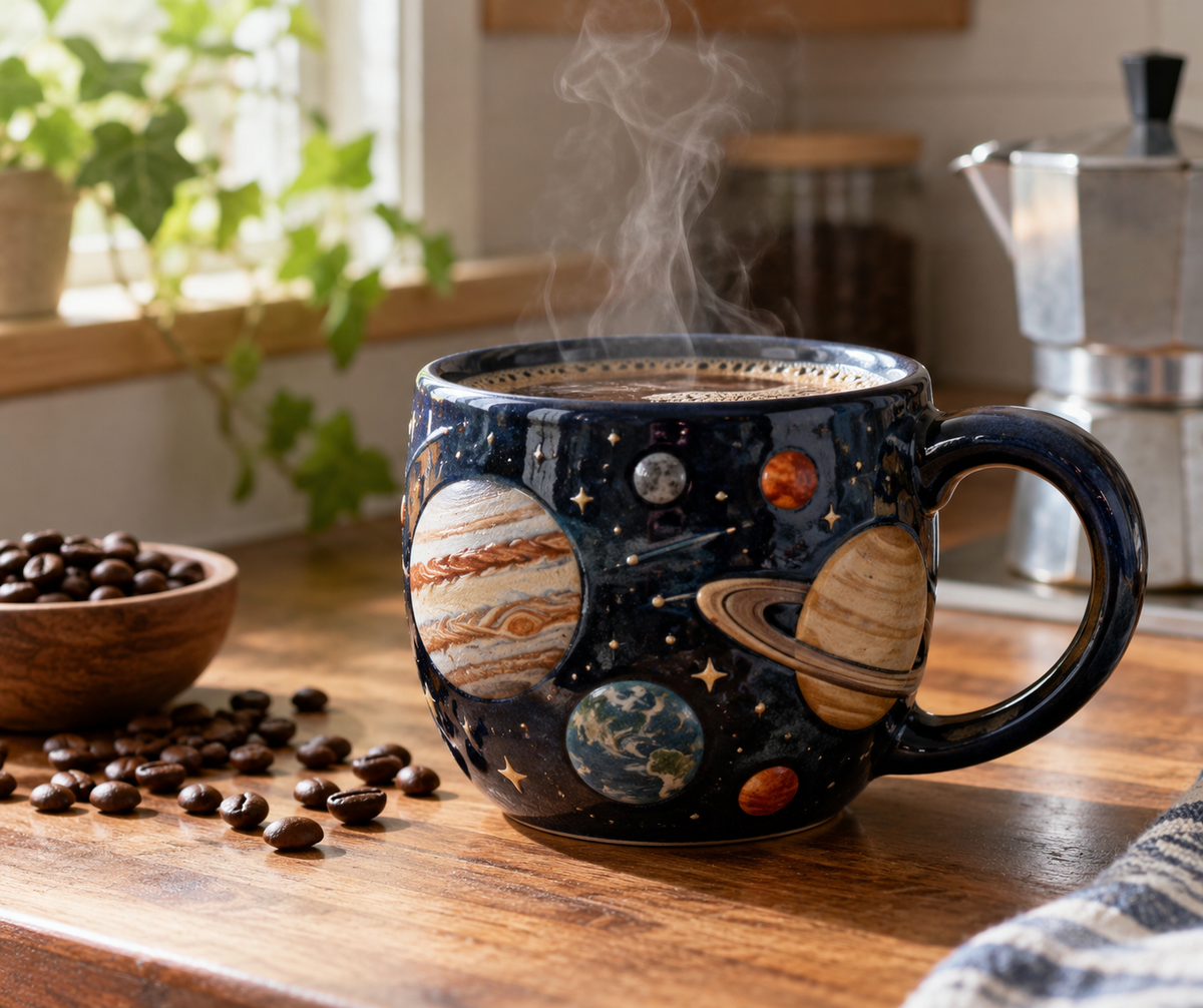 ceramic planet tea mug for coffee enthusiasts