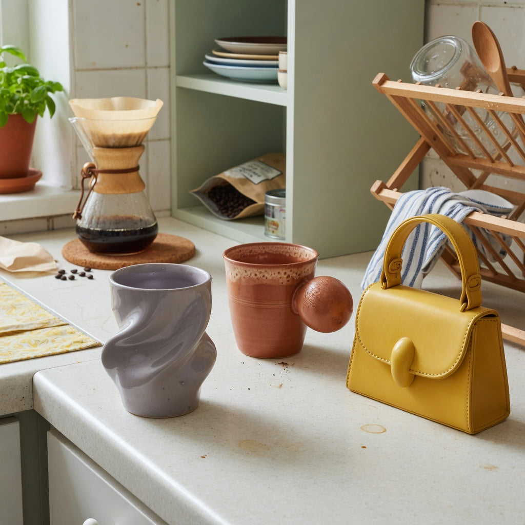 ceramic sculptural mug everyday mug rotation practical purchase checklist showing 250 ml, 310 ml, and 400 ml forms on a kitchen counter
