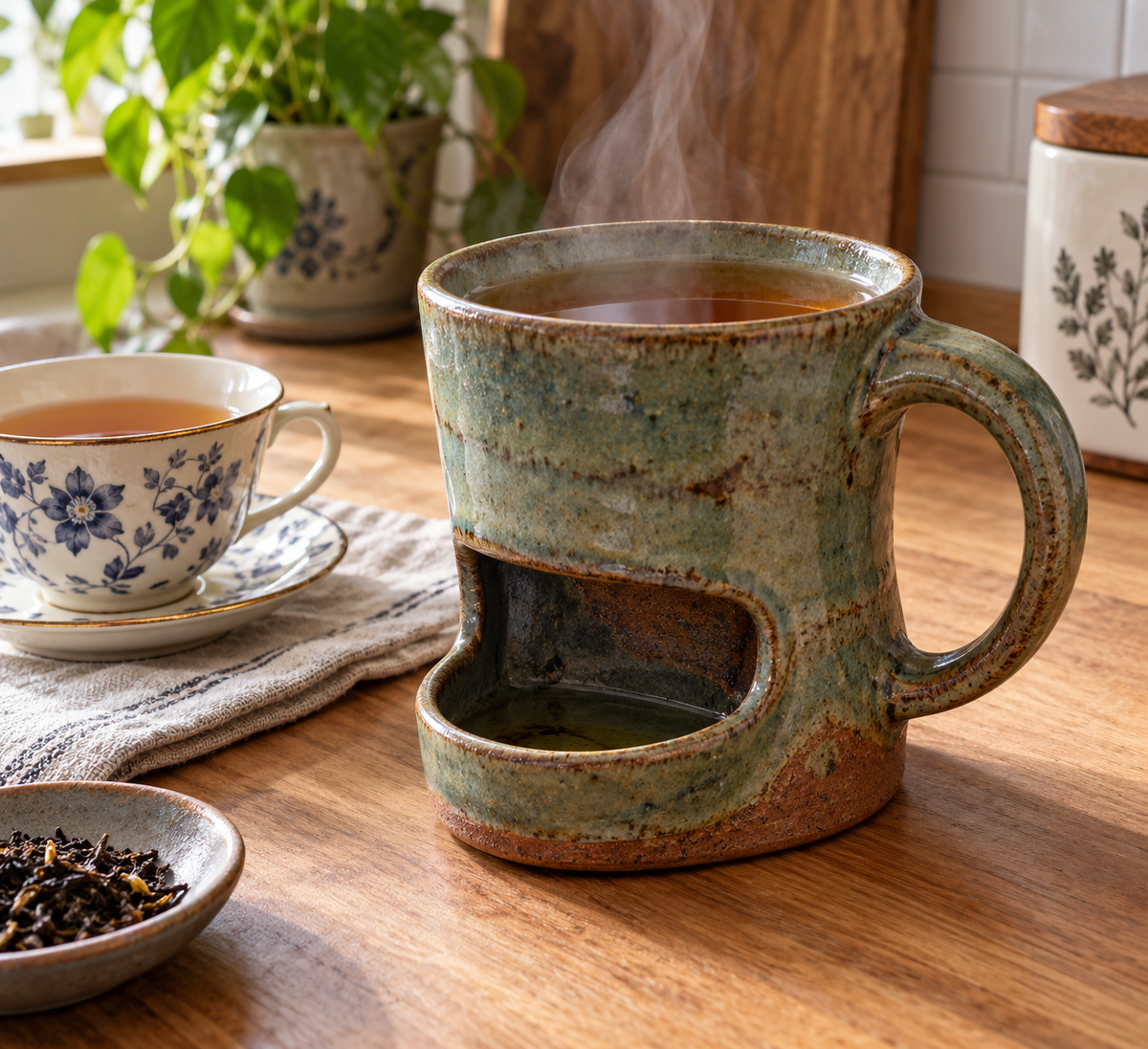 ceramic spittoon mug for tea lovers with dedicated saliva disposal compartment