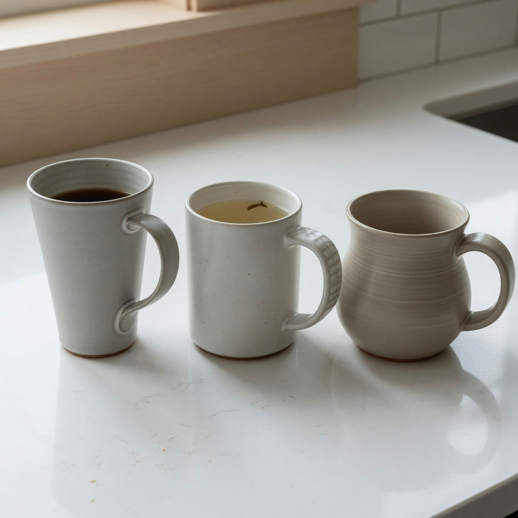 Ceramic tea mug capacity guide comparing CoffeifyMug's 390 ml, 400 ml, and 440 ml ceramic mugs by daily serving fit