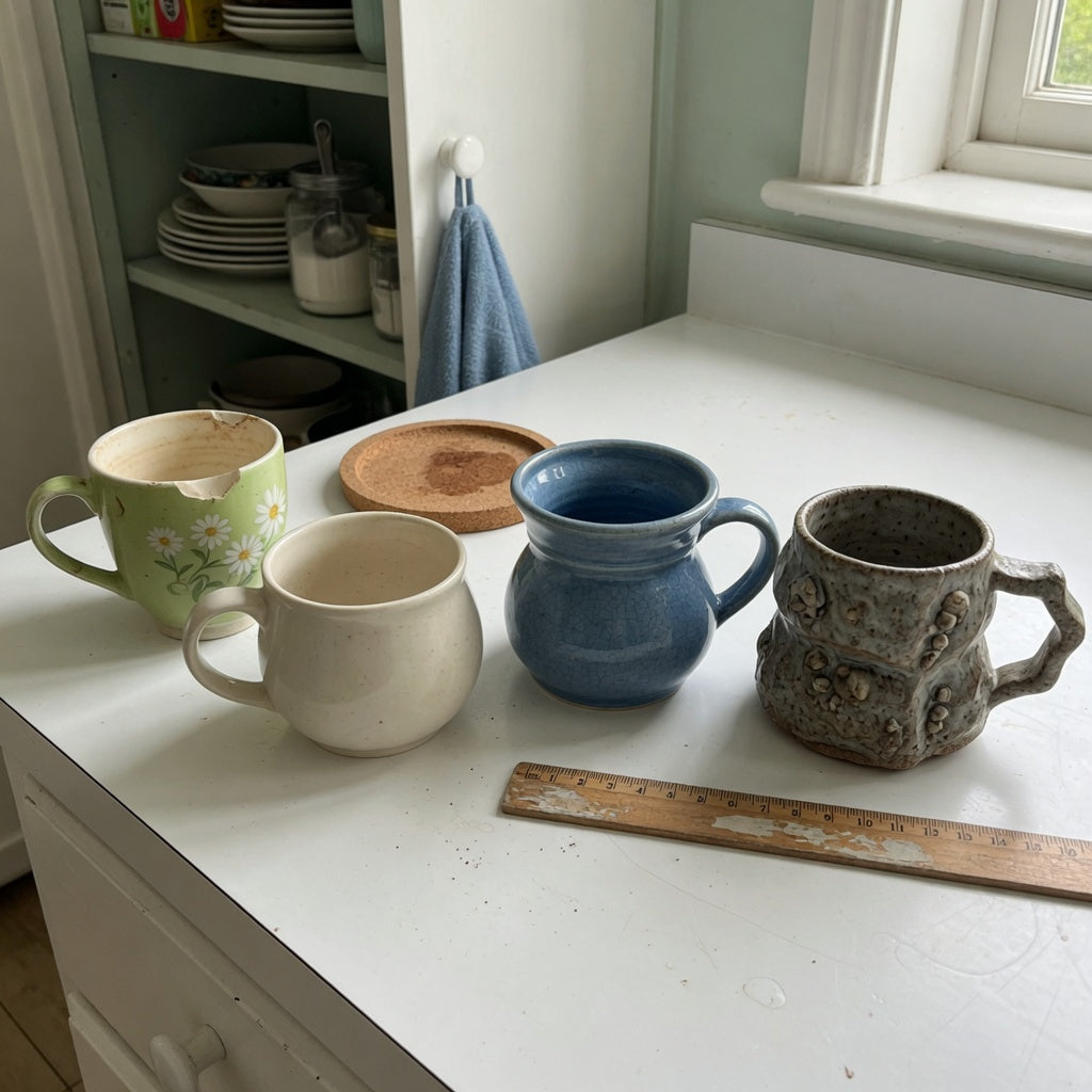 Three options for a ceramic wide bottom coffee mugs replacement purchase product shortlist guide beside an old chipped mug