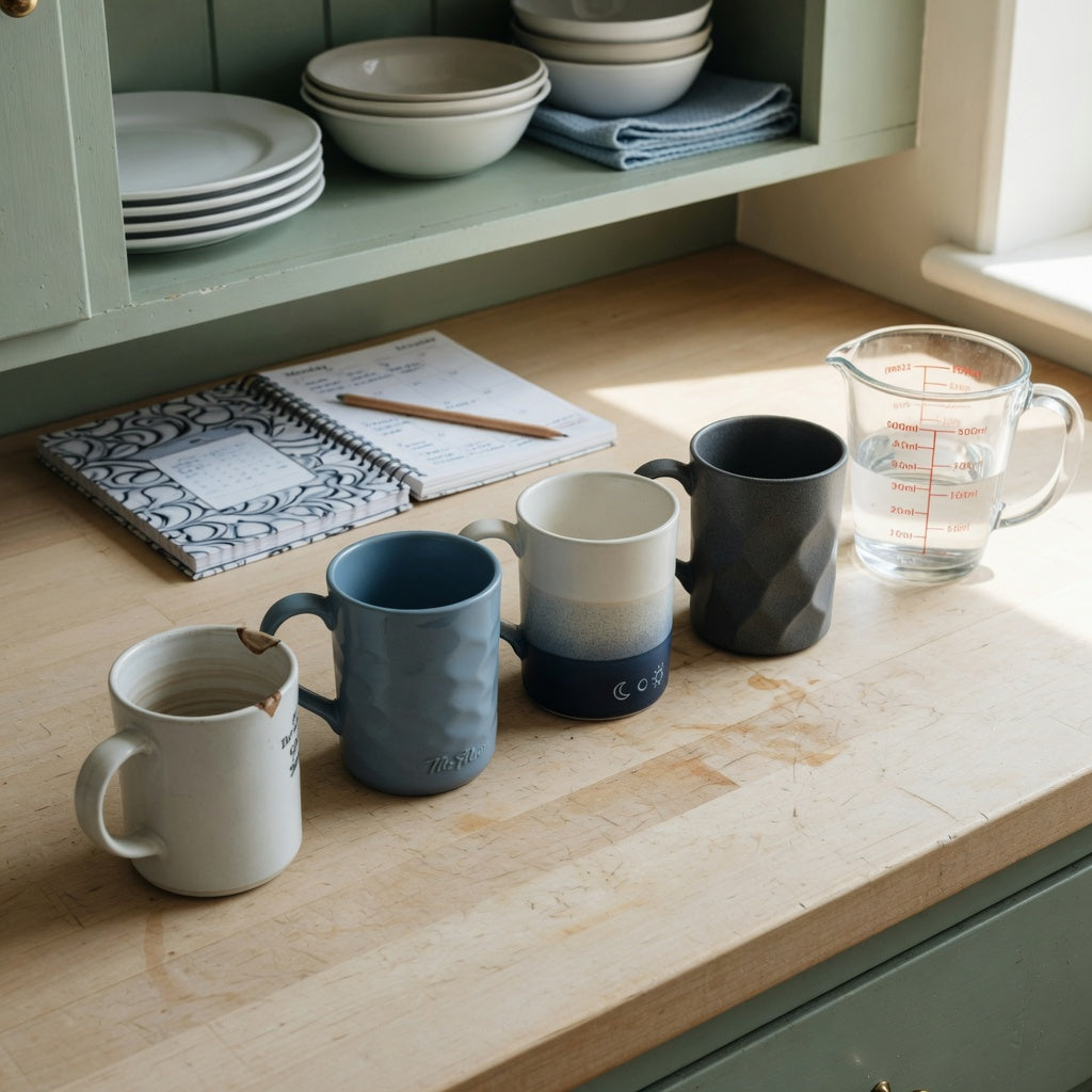 chai tea mug replacement purchase product shortlist guide comparing The Flow, Morning and Night, and The Rock by capacity