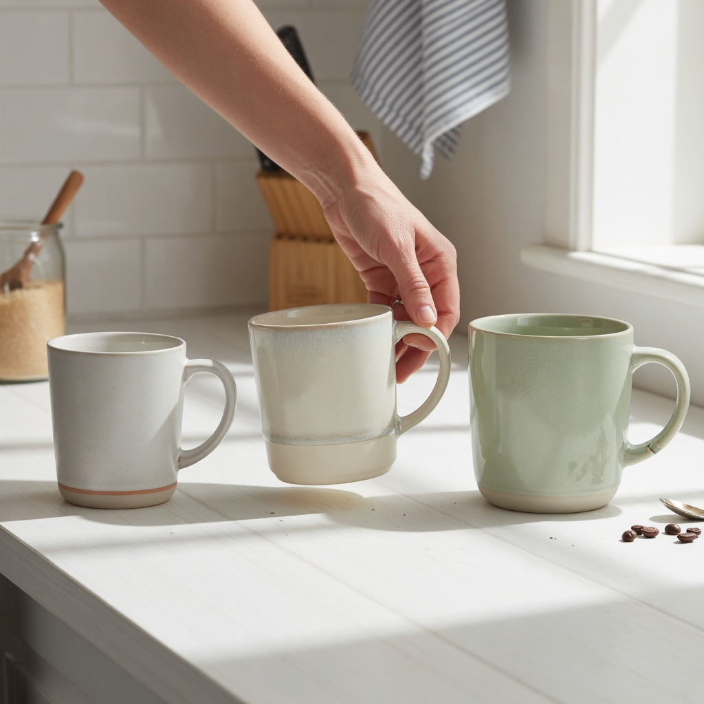 Chai tea mug weekend coffee practical purchase checklist shown with three larger mug capacities on a bright kitchen table