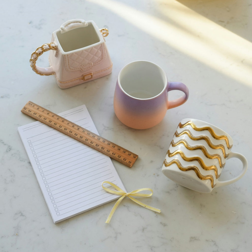 coffee mug birthday gift ideas first time buyer practical purchase checklist beside handbag, gradient, and golden wave mug designs