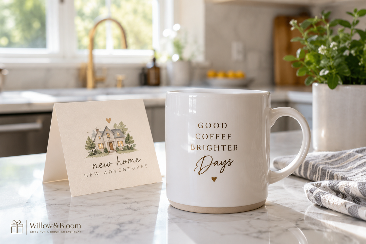 coffee mug housewarming gift ideas ceramic mug on kitchen counter