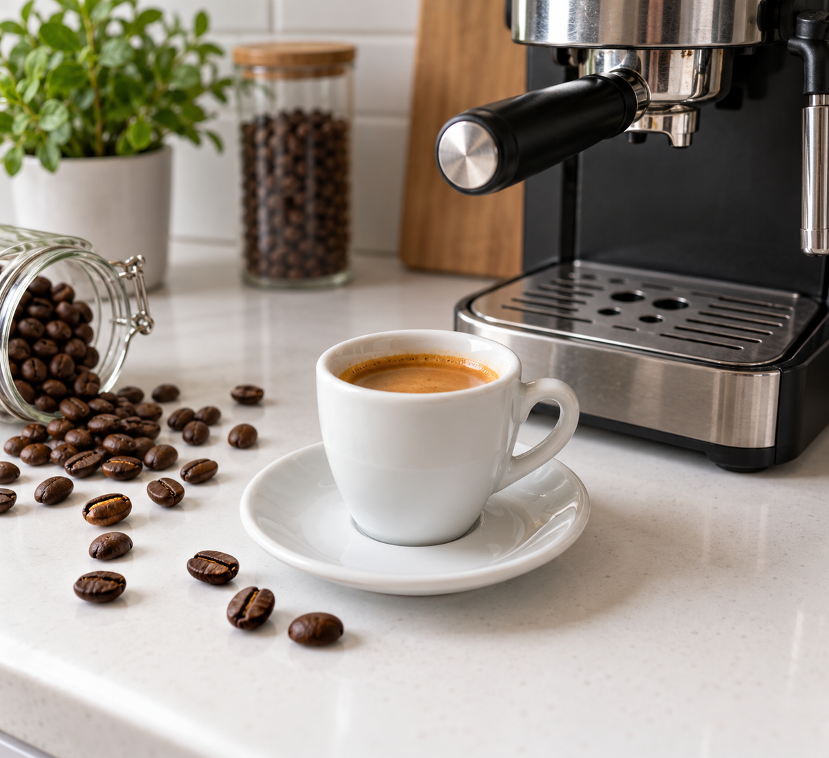 compact espresso cup on kitchen counter