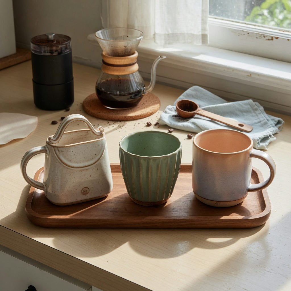 The cute ceramic coffee mugs home coffee station practical purchase checklist shown with handbag, pleated, and gradient mug styles
