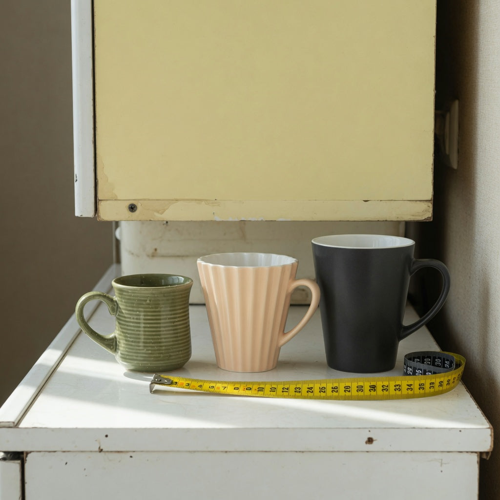 eggnog mug compact kitchen product shortlist guide with 170 ml, 200 ml, and 270 ml mug options on a narrow counter