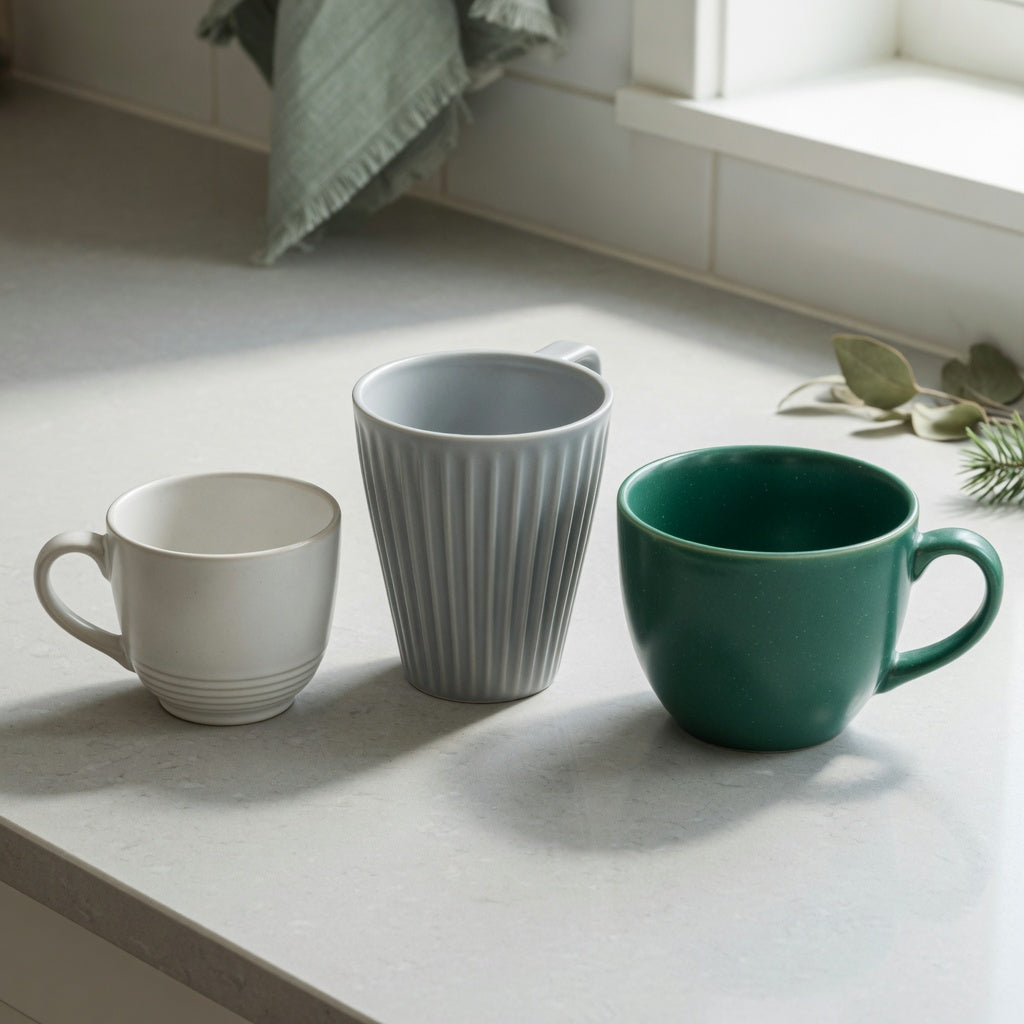 Eggnog mug gift choice product shortlist guide with Retro 170 ml, Pleated 200 ml, and Emerald 270 ml cups compared side by side