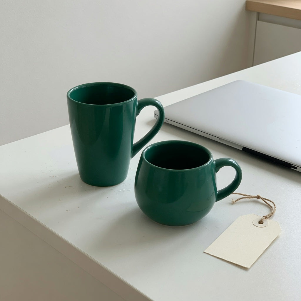 emerald green coffee mug gift choice product shortlist guide showing tall 14 oz and rounded 12 oz options