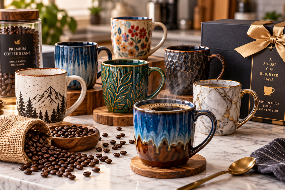 Gift ideas for ceramic glazed coffee mugs showcasing unique patterns and premium designs for coffee enthusiasts
