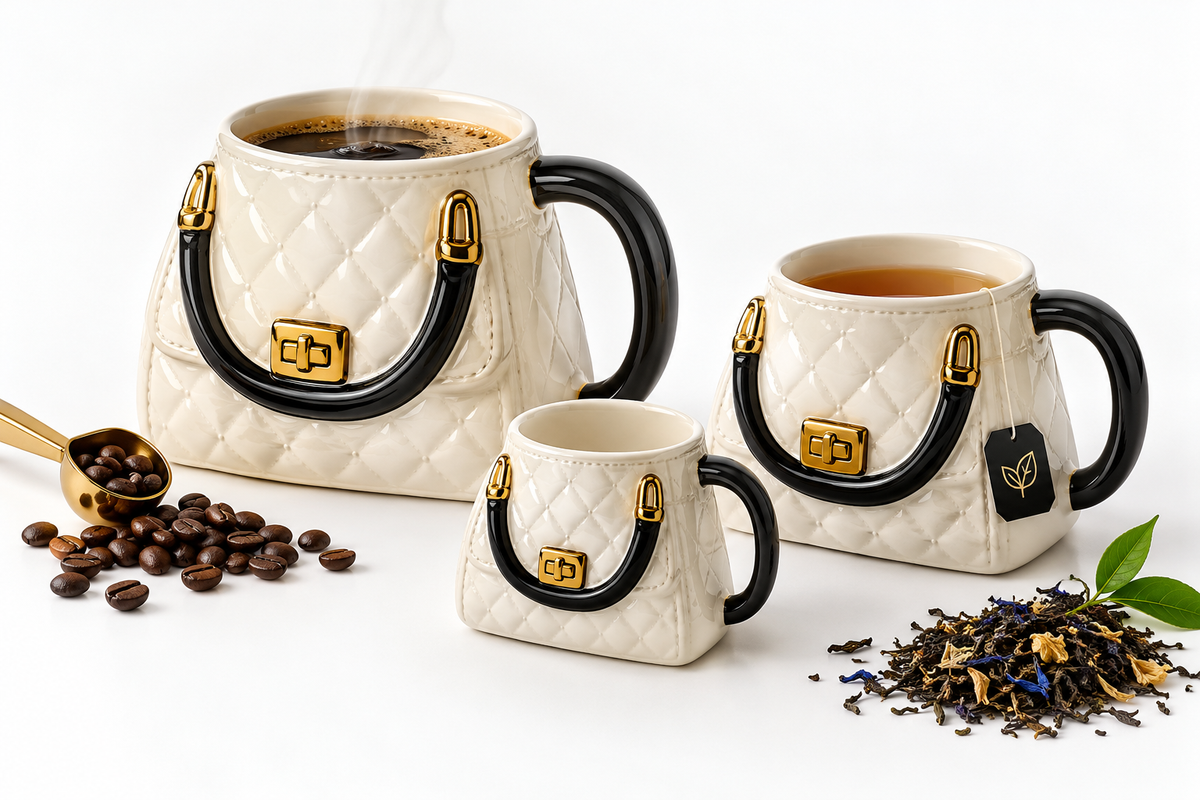Handbag coffee tea mug size differences - comparison of various sizes for coffee and tea