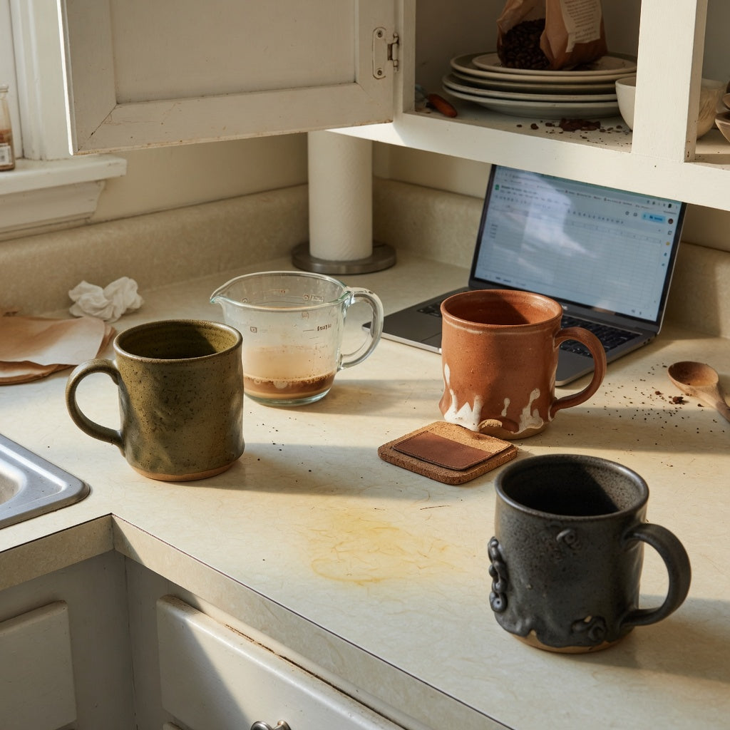 Heavy ceramic coffee mugs buying priorities compared by capacity, visible shape, and counter space