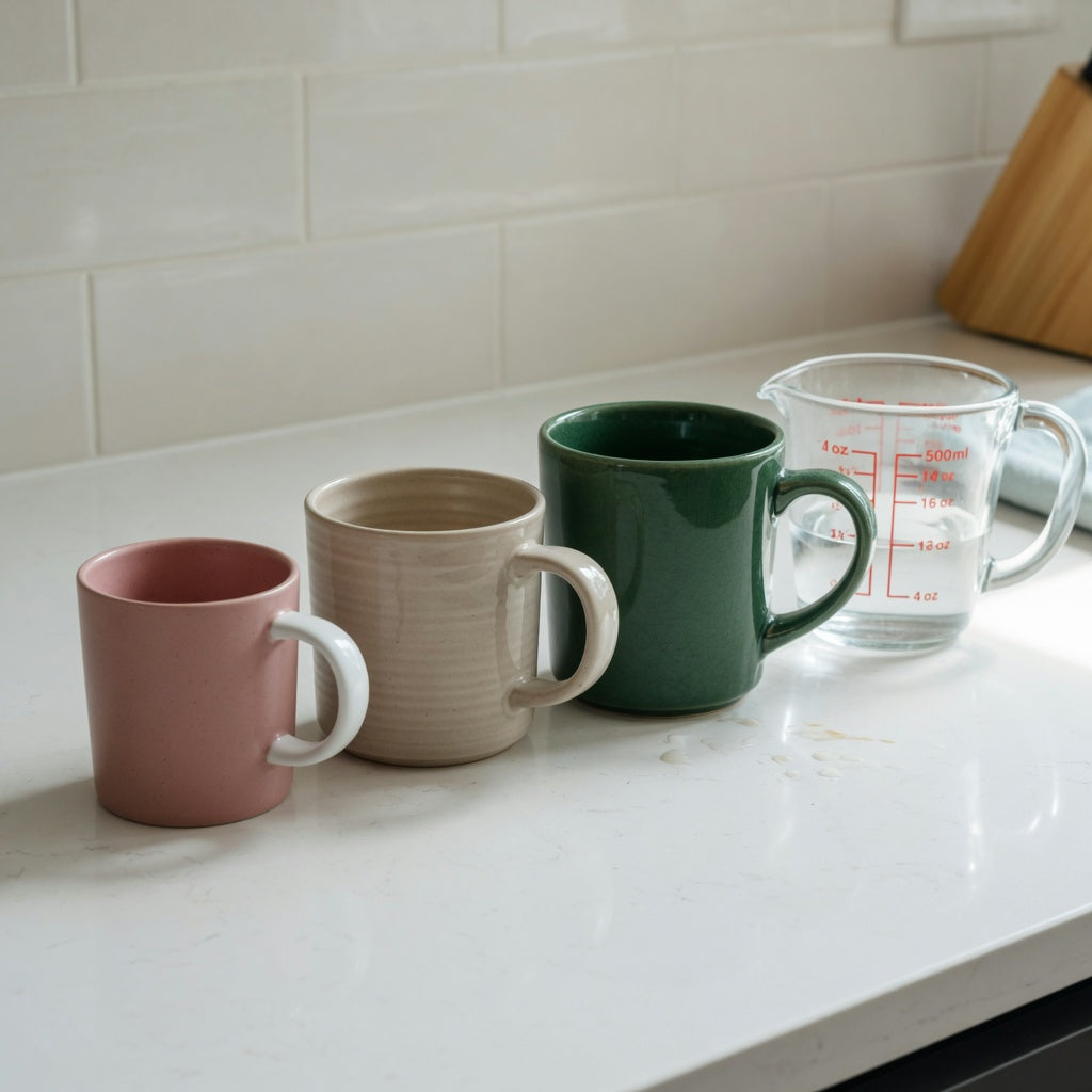 Herbal tea mug first time buyer practical purchase checklist showing 400 ml, 440 ml, and 480 ml mug options with their handles visible