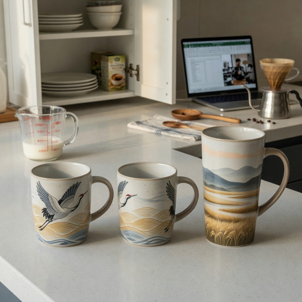 High quality ceramic coffee mugs size decision guide comparing two 400 ml mugs with a 480 ml tall ceramic mug