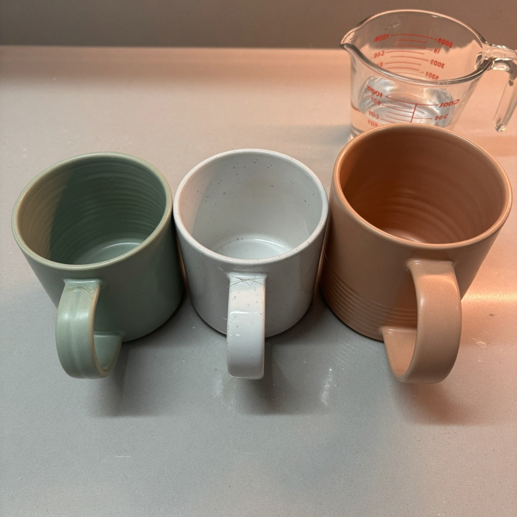 Hot toddy mug first time buyer product shortlist guide comparing three ceramic mugs by capacity and visible handle shape