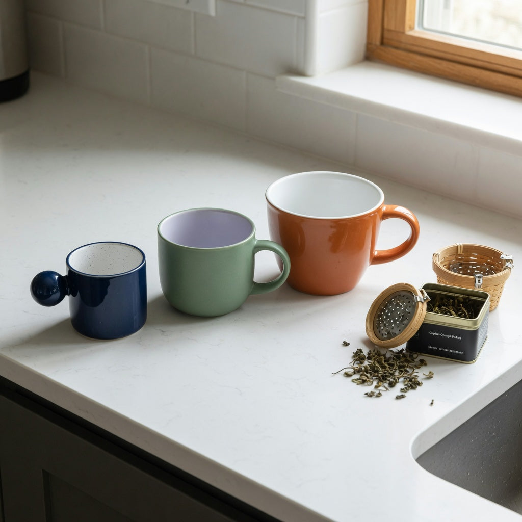 loose leaf tea mug gift choice product shortlist guide comparing the 250 ml Ball Handle, 390 ml Round, and 400 ml Spittoon mugs