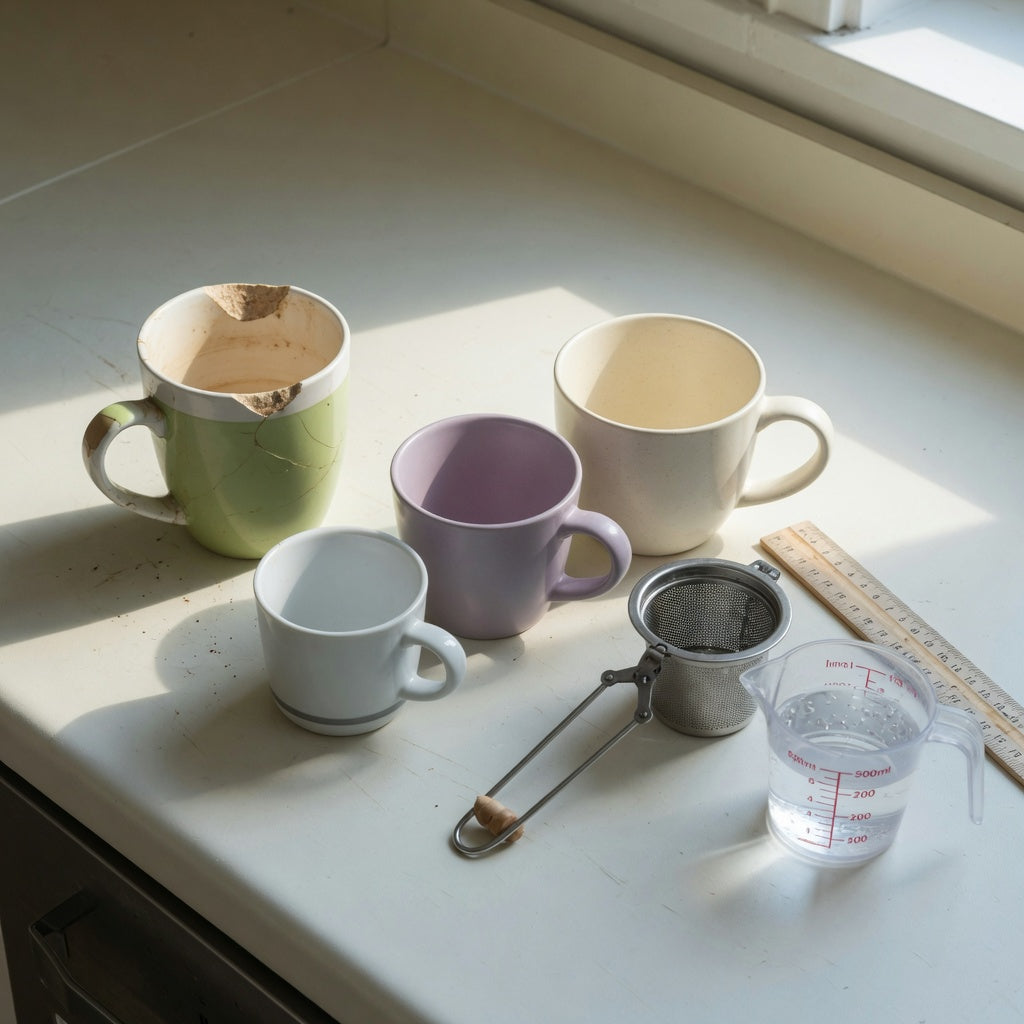 Loose leaf tea mug replacement purchase practical purchase checklist comparing Ball Handle 250 ml, Round 390 ml, and Spittoon 400 ml drinkware