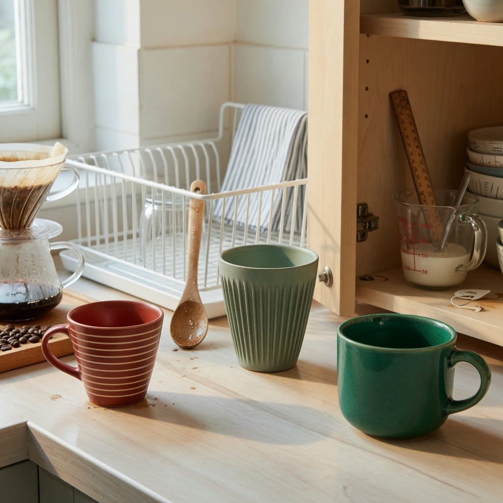 Retro, Pleated, and Emerald cups compared for a lungo coffee cup everyday mug rotation practical purchase checklist