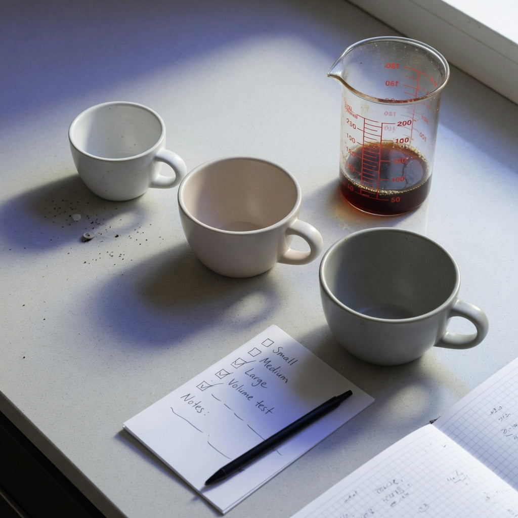 lungo coffee cup first time buyer practical purchase checklist showing 170 ml, 200 ml, and 270 ml cups beside a measuring vessel