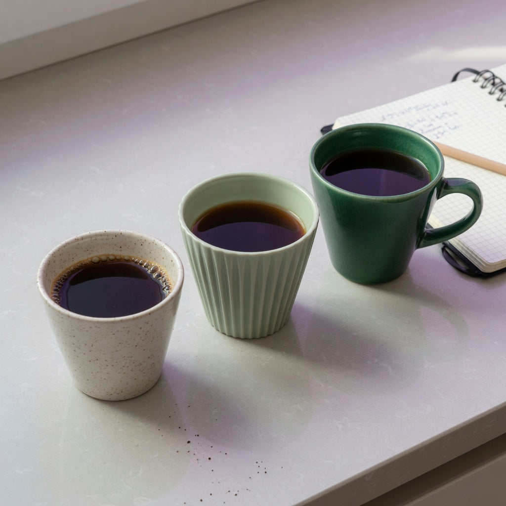 Lungo coffee cup first time buyer product shortlist guide showing Retro 170 ml, Pleated 200 ml, and Emerald 270 ml cup options