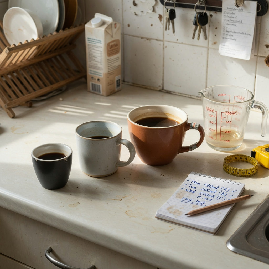 Lungo coffee cup shared household product shortlist guide showing 170 ml, 200 ml, and 270 ml cups beside a measuring jug