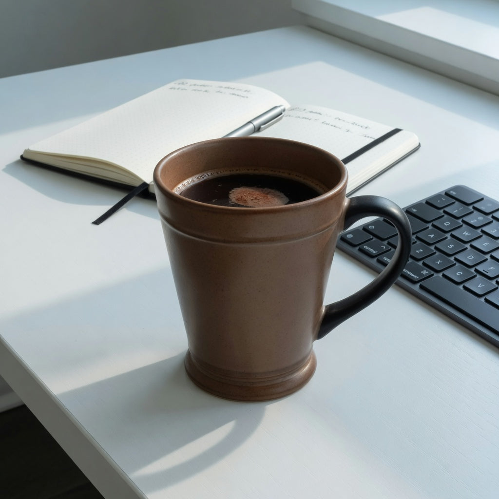 mocha mug for office desk on modern workspace