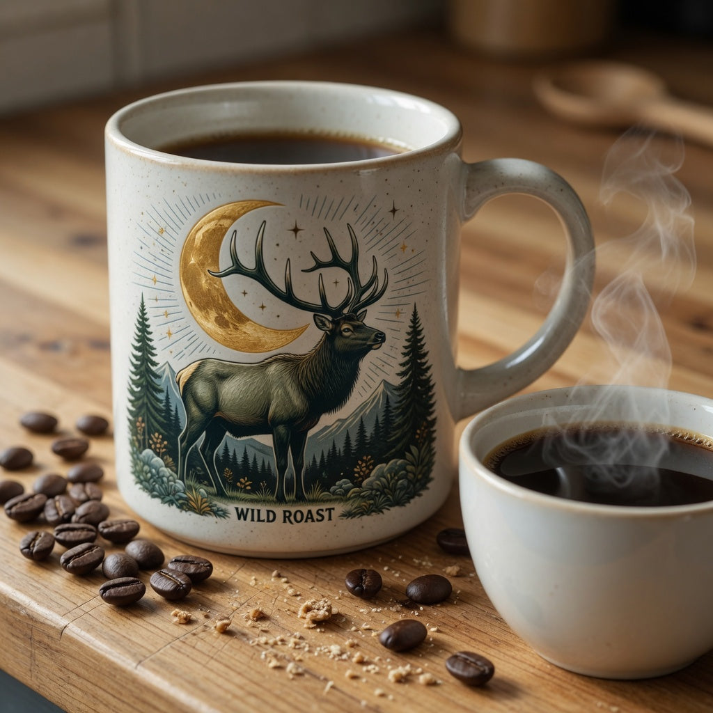 nature elk coffee mug with elk and nature theme design