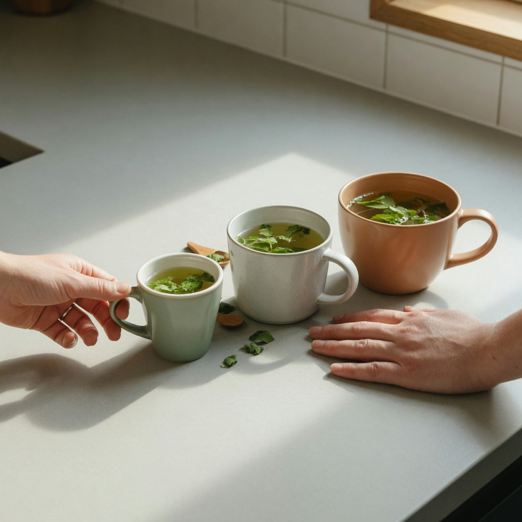 peppermint tea mug shared household product shortlist guide with 400 ml, 440 ml, and 480 ml mugs on a shared kitchen counter