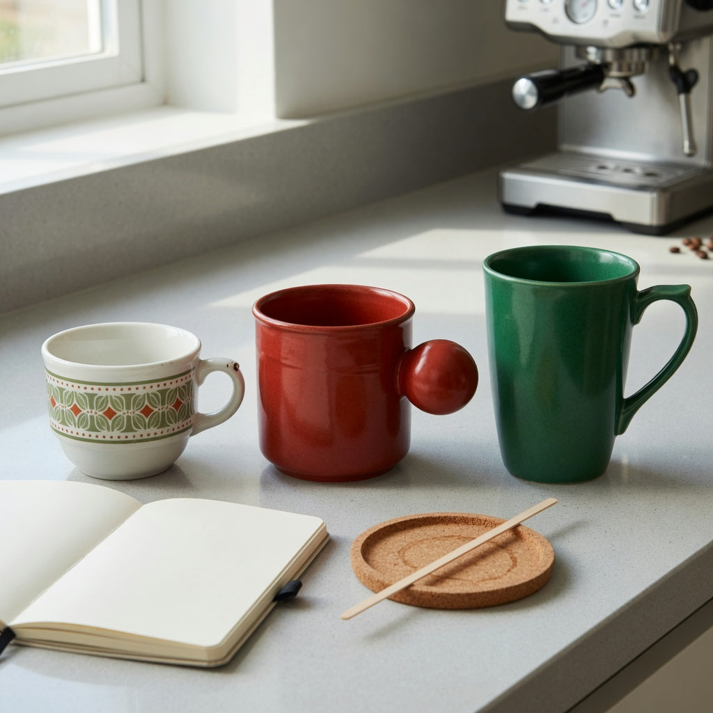 Piccolo cup current product facts comparison for the Retro 170 ml, Ball Handled 250 ml, and Emerald 270 ml listings