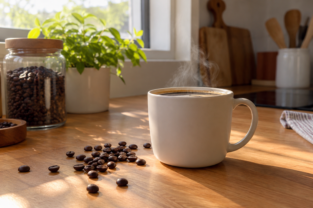 quiet ceramic coffee mug counter arranged on a modern kitchen countertop