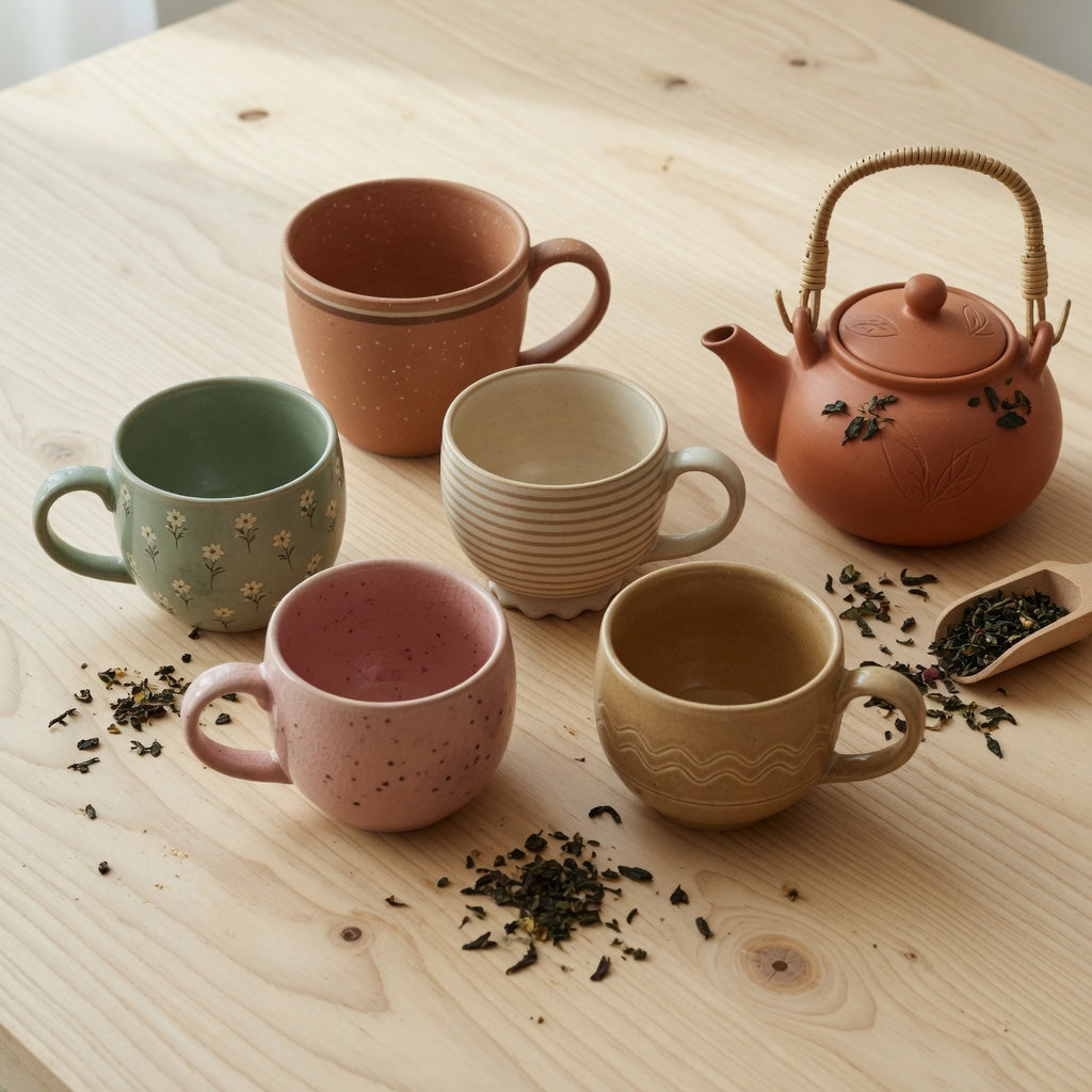Round ceramic tea mug gift ideas featuring stable round designs and varied colors for tea lovers
