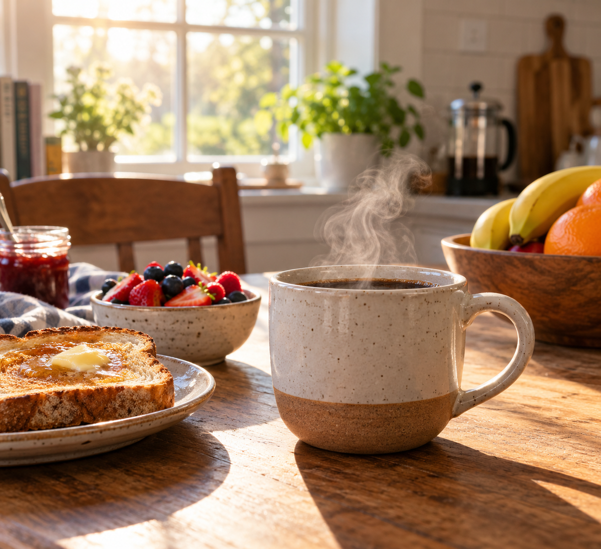 round mug in daily coffee and breakfast routine featuring ergonomic design for morning use