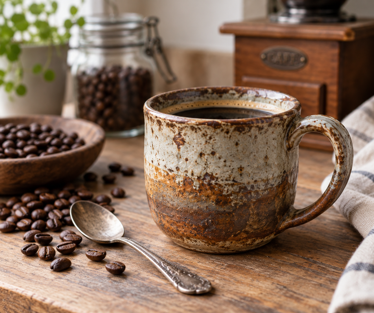 rustic coffee mug gifts with farmhouse style on a kitchen table