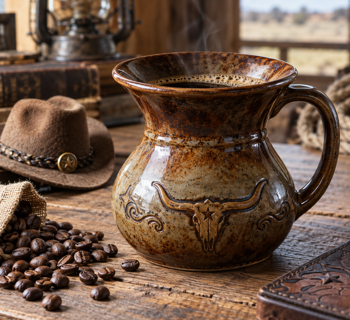 spittoon coffee mug for coffee lovers on a desk with coffee