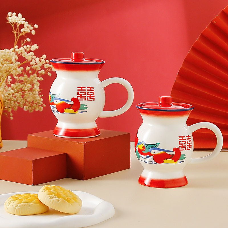 Heavy ceramic coffee mugs for small coffee setup displayed beside a compact espresso machine on a narrow kitchen counter