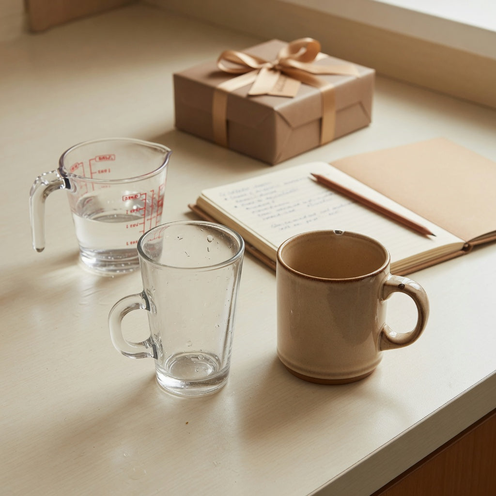 The difference between tea cup and mug shown through capacity, visible shape, and handle checks